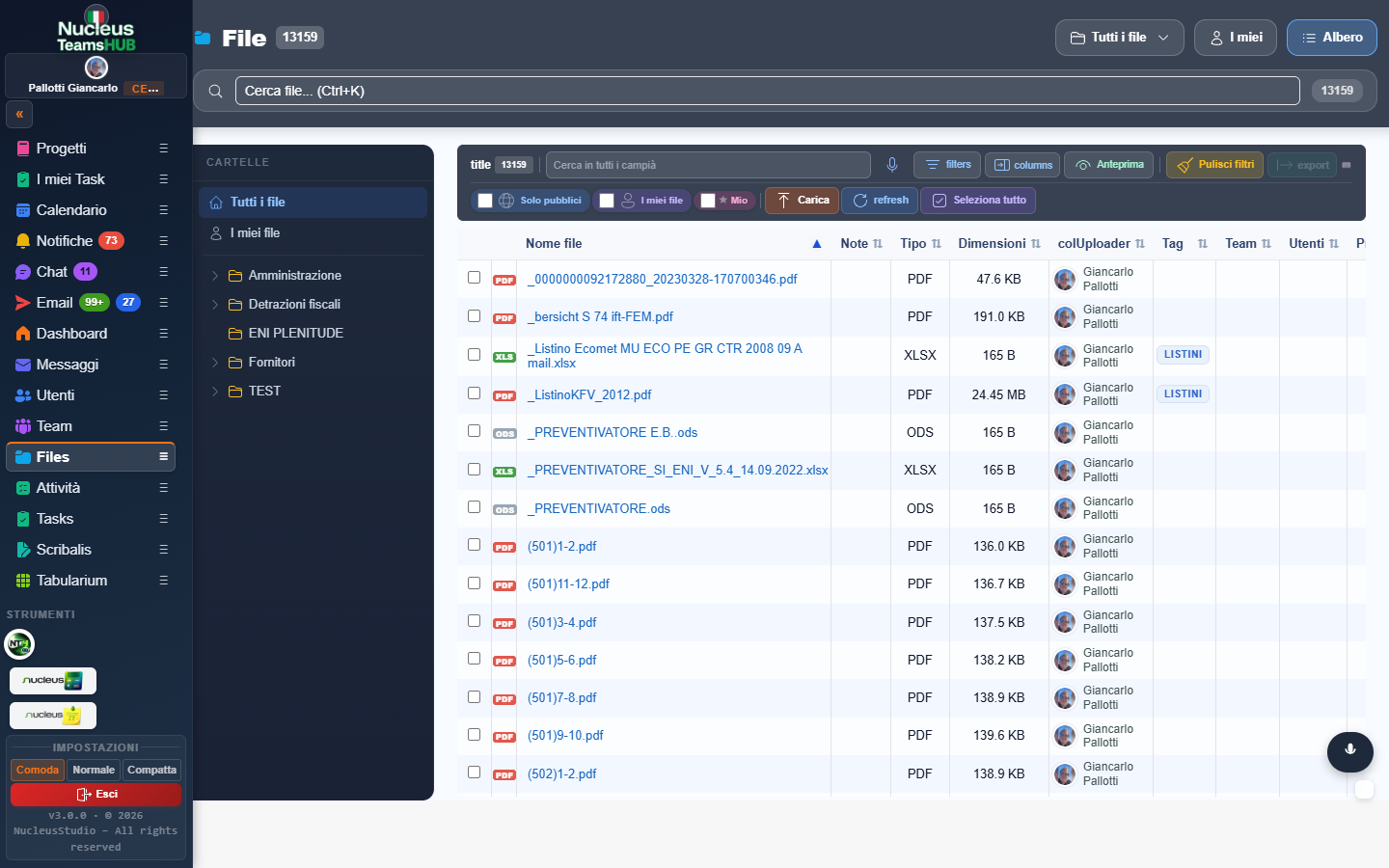 NucleusTeamsHUB File — interfaccia upload