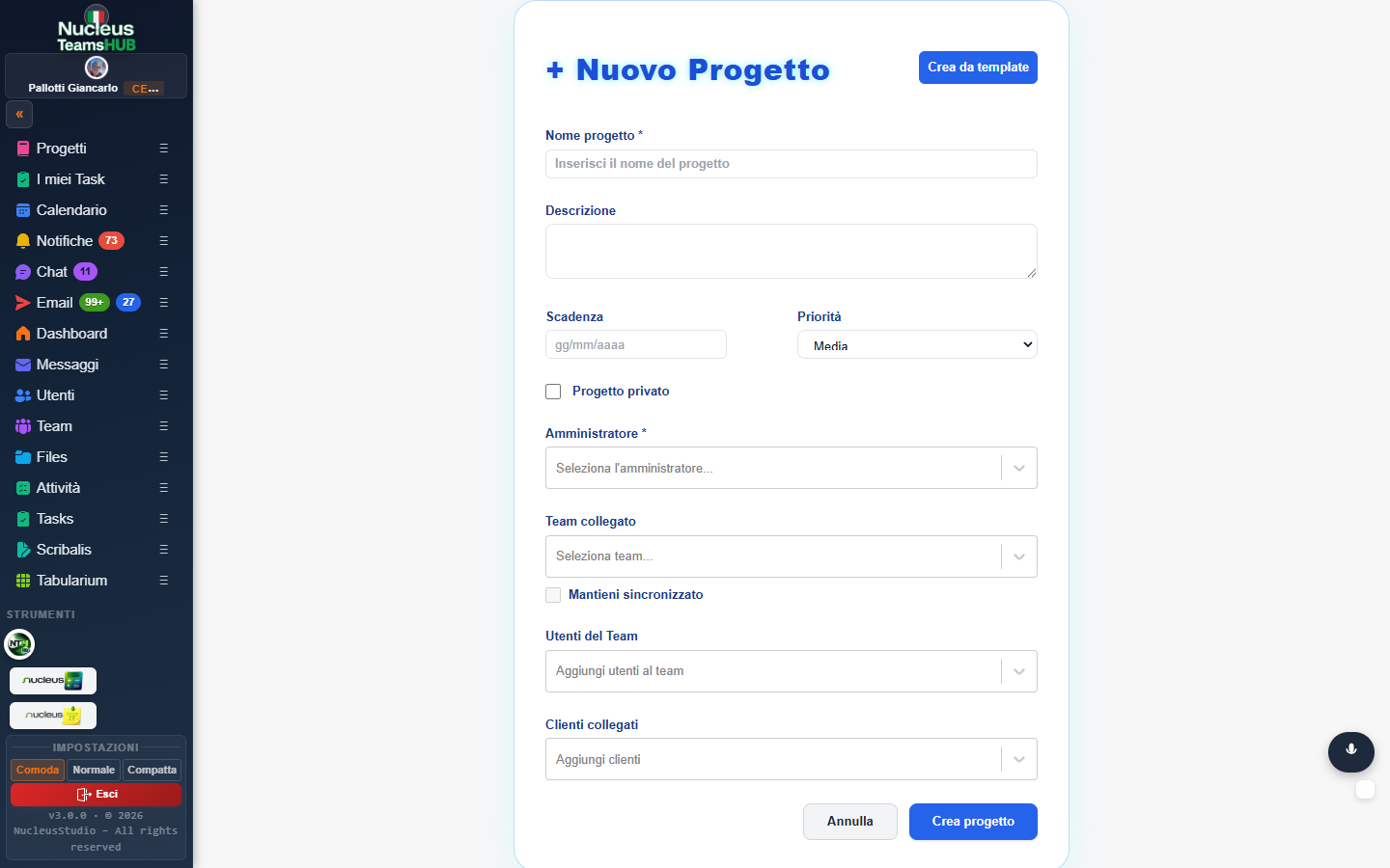 NucleusTeamsHUB Progetti — task board Kanban
