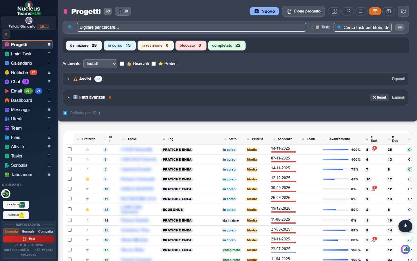 NucleusTeamsHUB — vista progetti